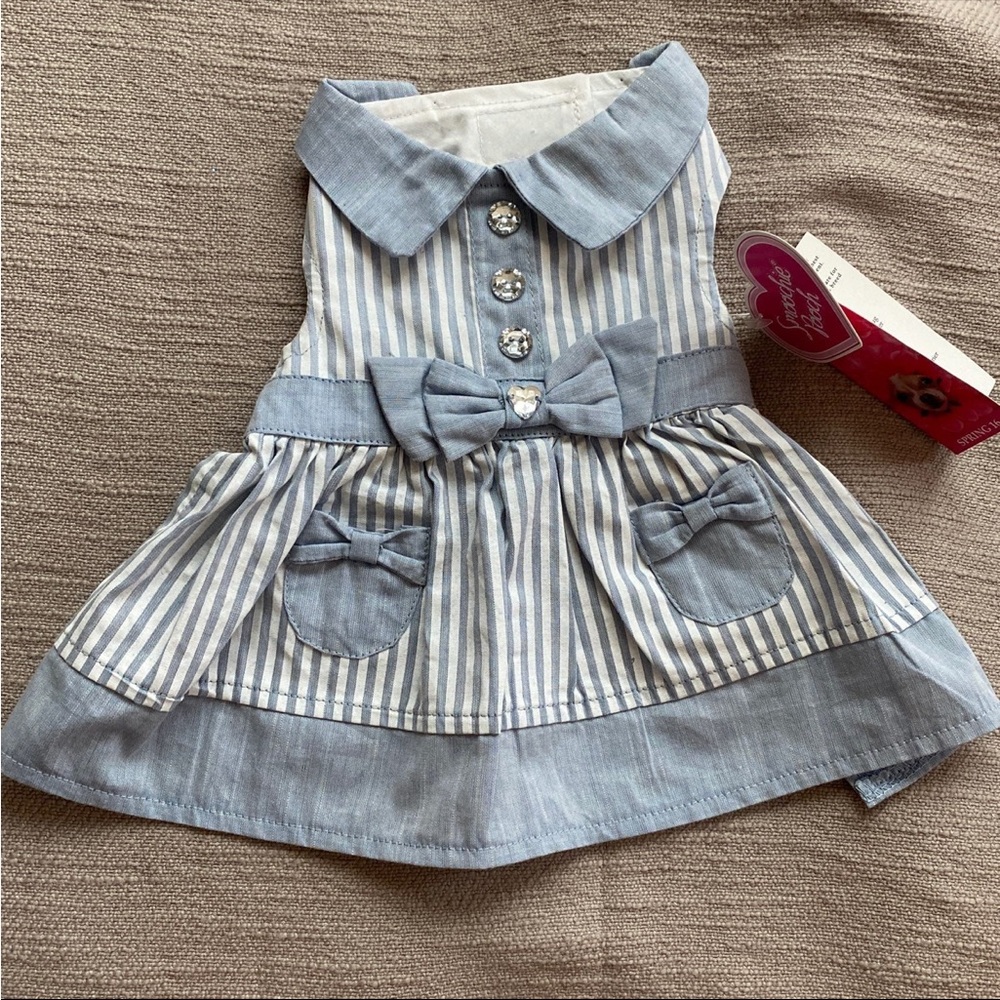 Dog Dress | White & Blue Stripe